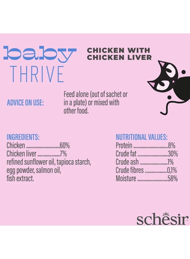 Schesir Baby Thrive High-Calorie Energy Supplement – Chicken with Chicken Liver – For Underweight Kittens (2 Weeks+) – 20 × 8 g Sachets - Image 4